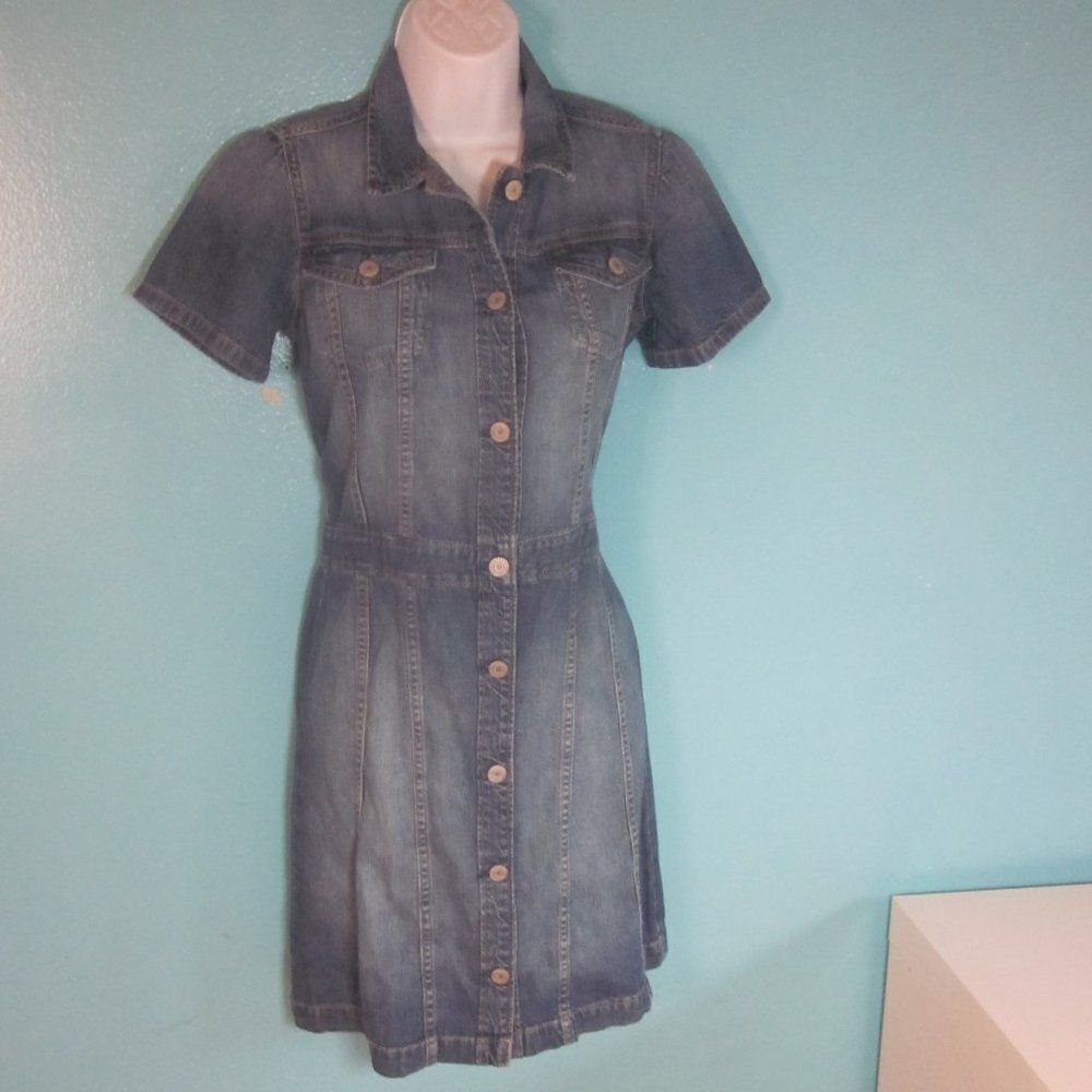 Gap Denim Dress 100% Cotton Short Sleeve Button Front  34 - 31 - 36 Size S